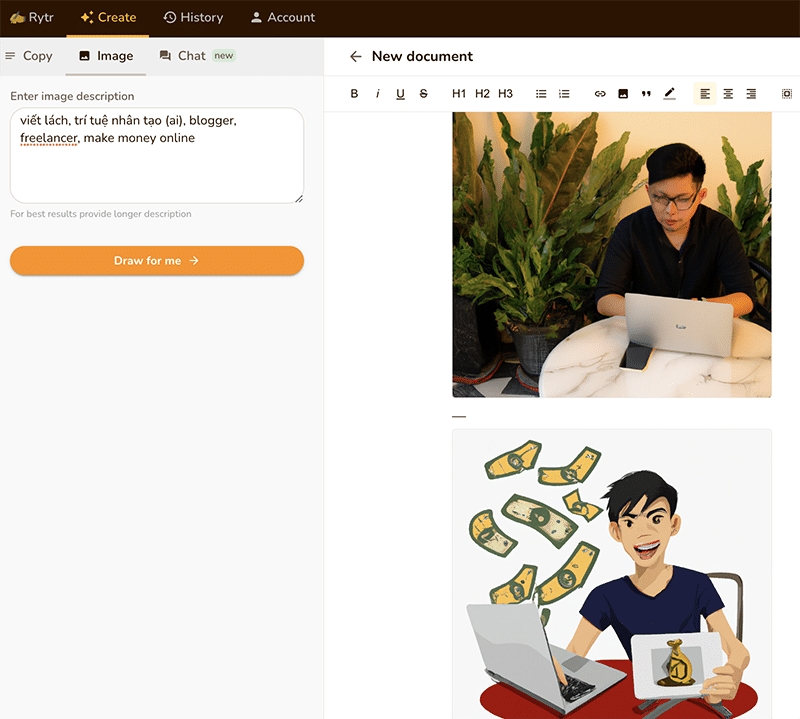 Công cụ tạo ảnh Ai rytr.me